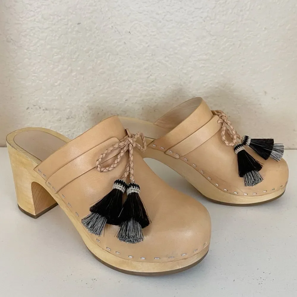 Loeffler Randall Roberta Leather Wooden Clogs Shoes with Tassels Sz. 9 - Picture 8 of 17